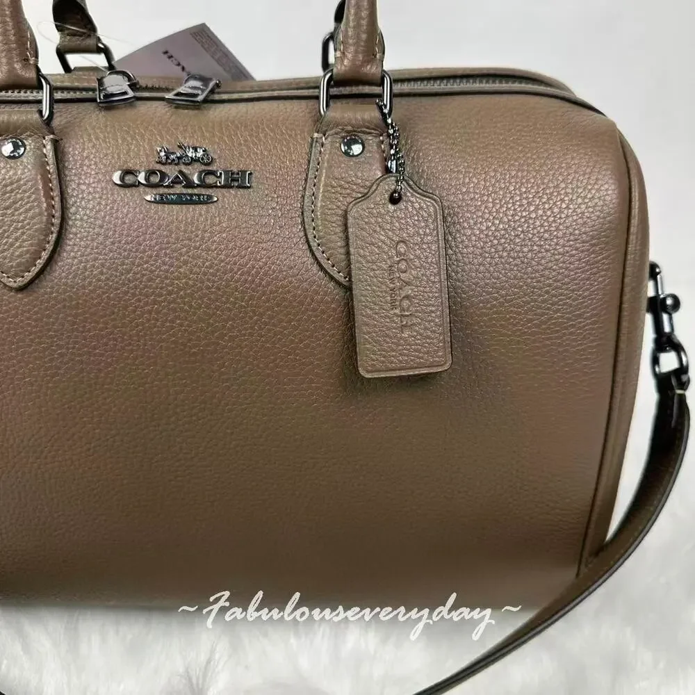 Coach Rowan Large Satchel Bag Crossbody In Leather/QB/Dark Stone CV960 NWT - Picture 4 of 8